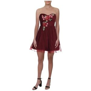 B Darlin Juniors Rose Applique Strapless Dress